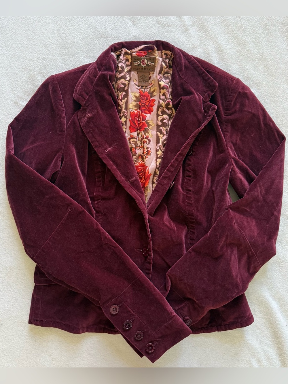 True Religion Burgundy Corduroy Blazer with Floral Lining